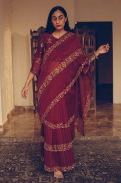 Sarang Kaur Maroon Nizam Sari