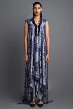 Amit Aggarwal Metallic Draped Grey Dress