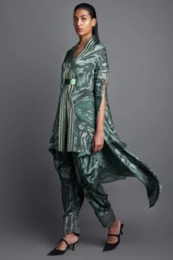 Amit Aggarwal Marbled Emerald Cape With Draped Pants 8 Amit Aggarwal Marbled Emerald Cape With Draped Pants -Inca Sales Store 172ag27 3