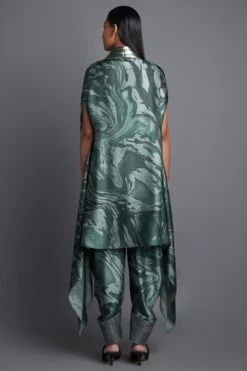 Amit Aggarwal Marbled Emerald Cape With Draped Pants 9 Amit Aggarwal Marbled Emerald Cape With Draped Pants -Inca Sales Store 172ag27 4