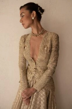 Varun Nidhika Beige & Gold Palm Embroidered Jacket Set 8 Varun Nidhika Beige & Gold Palm Embroidered Jacket Set -Inca Sales Store 172vn16 3