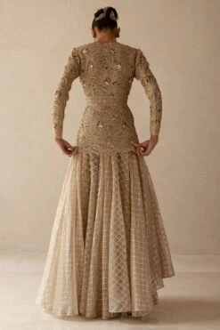 Varun Nidhika Beige & Gold Palm Embroidered Jacket Set 9 Varun Nidhika Beige & Gold Palm Embroidered Jacket Set -Inca Sales Store 172vn16 4