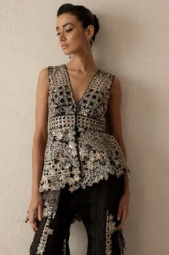 Varun Nidhika Black Floral Peplum & Godet Embroidered Pants -Inca Sales Store 172vn4 3