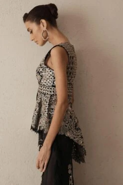 Varun Nidhika Black Floral Peplum & Godet Embroidered Pants -Inca Sales Store 172vn4 4