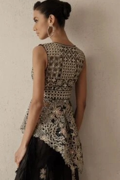 Varun Nidhika Black Floral Peplum & Godet Embroidered Pants -Inca Sales Store 172vn4 5