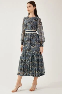 KoAi Blue And Cream Floral Midi Dress -Inca Sales Store 17523ko1 2