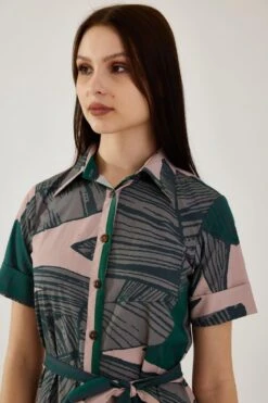 KoAi Beige And Green Floral Shirt Dress -Inca Sales Store 17723koia18 4 1