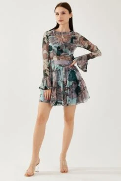 KoAi Sky Blue And Green Floral Short Skirt