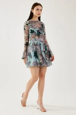 KoAi Sky Blue And Green Floral Short Skirt -Inca Sales Store 17723koia27 4