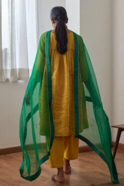 Shorshe Yellow Hand Embellished V-neck Kurta Set -Inca Sales Store 17823se15 4