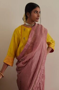 Shorshe Pink Hand Done Zardosi Embellished Sari Set -Inca Sales Store 17823se30 3