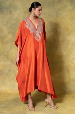 Jayanti Reddy Orange Zardosi Embellished Kaftan -Inca Sales Store 17j423jr2 3