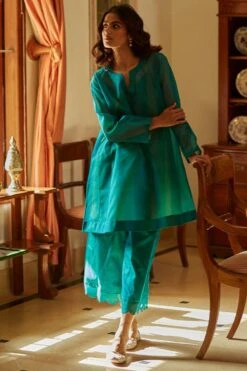 OhFab Aqua Sawan Pachranga Silk Kurta -Inca Sales Store 1802ohm01 2