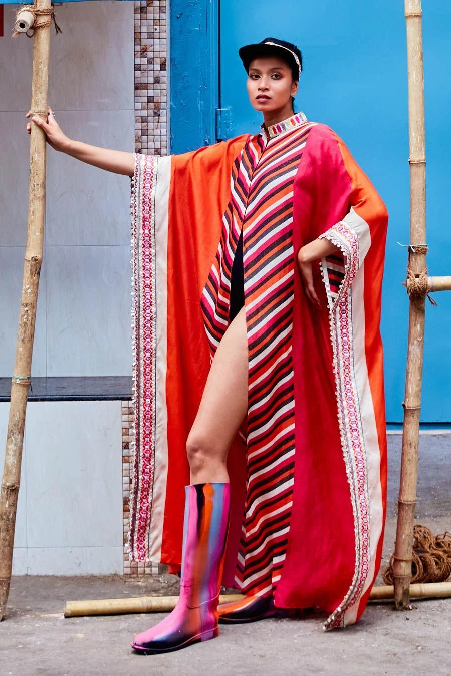 SVA Orange Front Open Kaftan Set 3 SVA Orange Front Open Kaftan Set