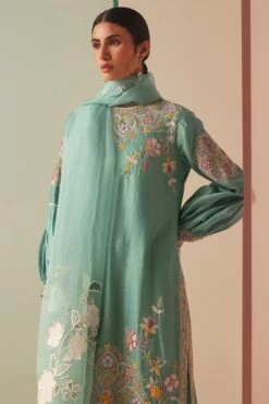 Chandrima Aqua Cutwork And Applique Dupatta