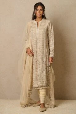 Tarun Tahiliani Ivory Crystal Embellished Kurta Set