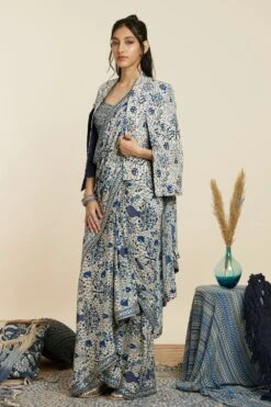 SVA Safar Blue Noor Embellished Jacket Sari Set -Inca Sales Store 181123sva100 3