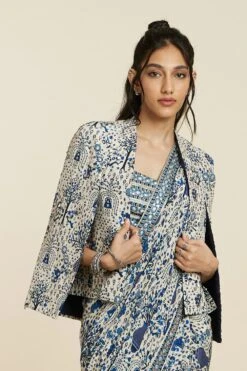 SVA Safar Blue Noor Embellished Jacket Sari Set -Inca Sales Store 181123sva100 4