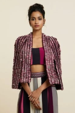SVA Merlot Textured & Embellished Noor Jacket