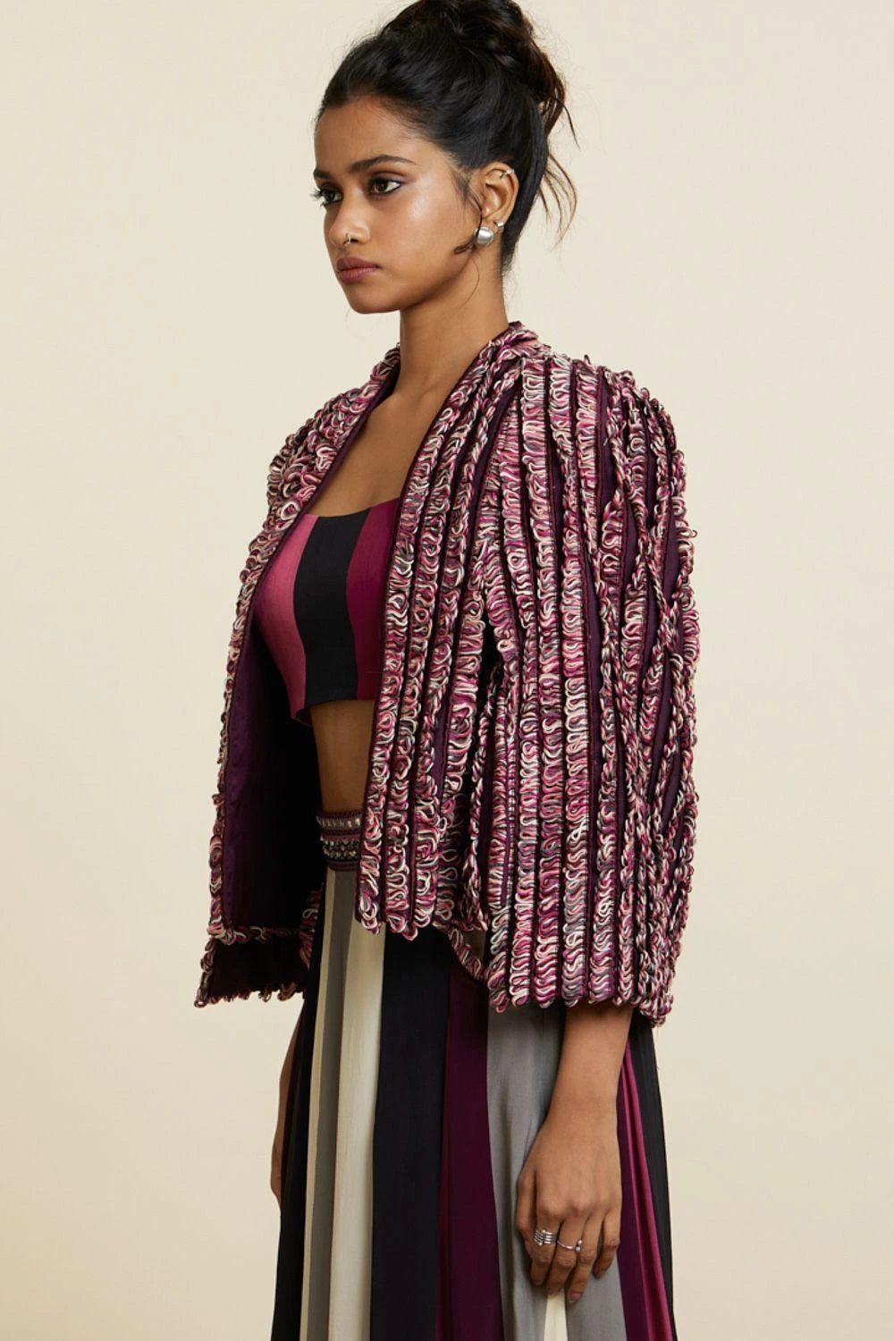 SVA Merlot Textured & Embellished Noor Jacket 5 SVA Merlot Textured & Embellished Noor Jacket - Image 3
