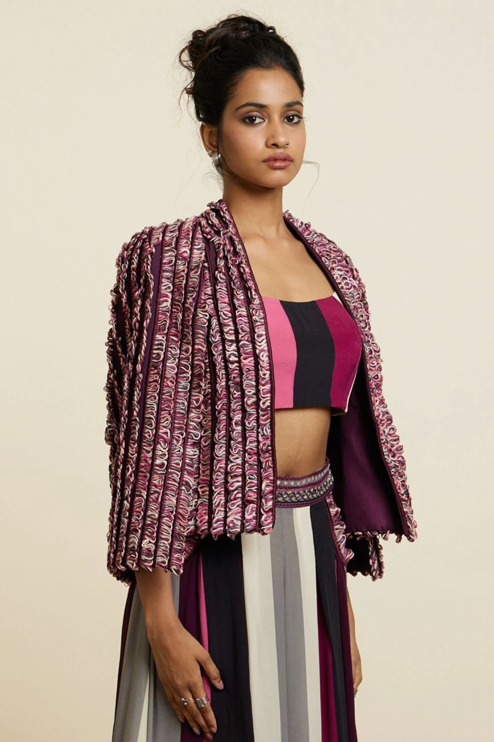 SVA Merlot Textured & Embellished Noor Jacket 6 SVA Merlot Textured & Embellished Noor Jacket - Image 4