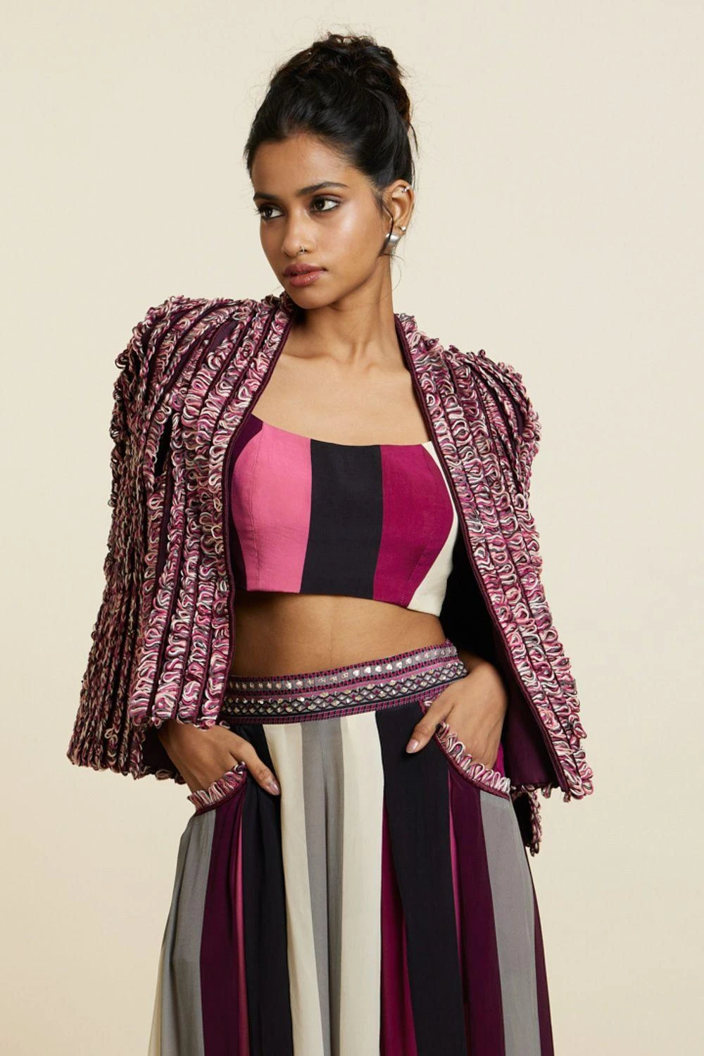 SVA Merlot Textured & Embellished Noor Jacket 7 SVA Merlot Textured & Embellished Noor Jacket - Image 5