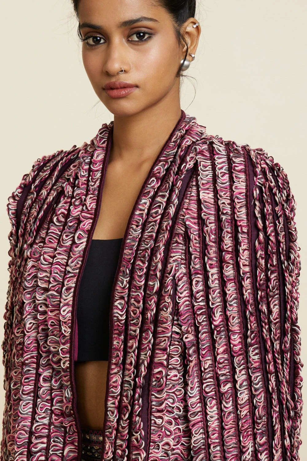 SVA Merlot Textured & Embellished Noor Jacket 8 SVA Merlot Textured & Embellished Noor Jacket - Image 6