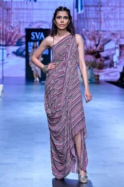 SVA Merot Boho Embellished High Slit Draped Dress