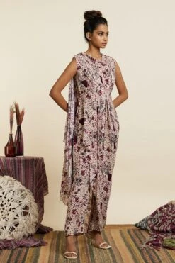 SVA Safar Printed Top With An Attached Drape & Pants -Inca Sales Store 181123sva52 3