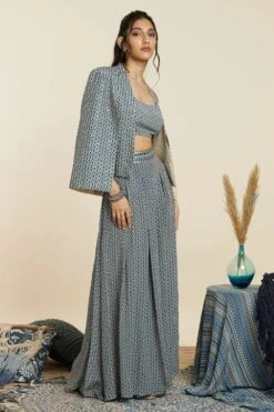 SVA Blue Geo Print Noor Jacket Set -Inca Sales Store 181123sva58 2