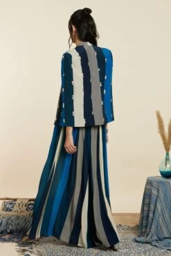 SVA Blue Stripe Print Noor Jacket Set -Inca Sales Store 181123sva59 5