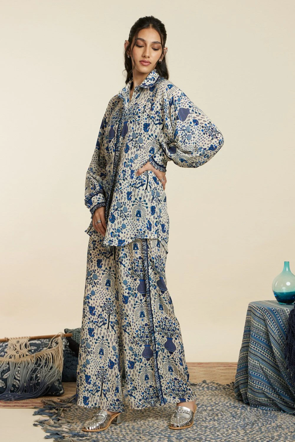 SVA Safar Blue Jaal Print Oversized Co-ord Set 5 SVA Safar Blue Jaal Print Oversized Co-ord Set - Image 3
