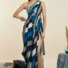 SVA Blue Stripe Print Embellished Draped Gown -Inca Sales Store 181123sva75 1