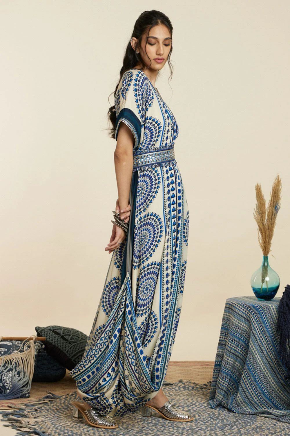 SVA Blue V-neck Draped Dress 4 SVA Blue V-neck Draped Dress - Image 2