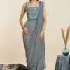 SVA Blue Embellished Geo Draped Sari Set -Inca Sales Store 181123sva80 1