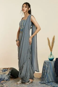SVA Blue Embellished Geo Draped Sari Set -Inca Sales Store 181123sva80 3