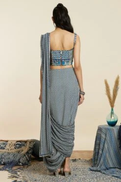 SVA Blue Embellished Geo Draped Sari Set -Inca Sales Store 181123sva80 5