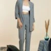 SVA Versatile Blue Crepe Geometric Print Blazer Set