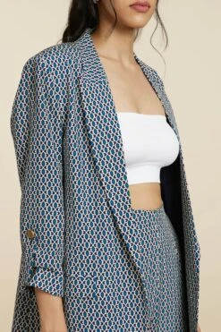 SVA Versatile Blue Crepe Geometric Print Blazer Set -Inca Sales Store 181123sva85 6