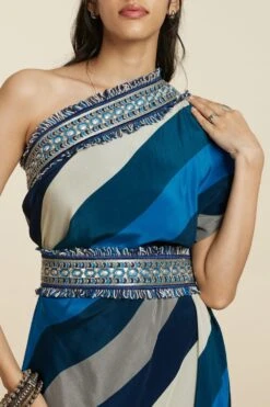 SVA Blue-Hued Stripe Print One-Shoulder Cowl Dress 14 SVA Blue-Hued Stripe Print One-Shoulder Cowl Dress -Inca Sales Store 181123sva90 6