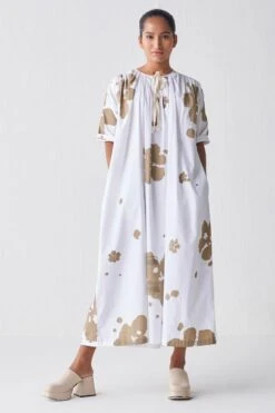 Three White & Sage Gathered Dress