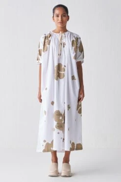 Three White & Sage Gathered Dress -Inca Sales Store 18223td10 3