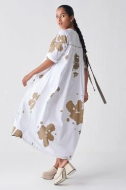 Three White & Sage Gathered Dress -Inca Sales Store 18223td10 4