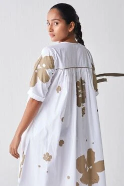 Three White & Sage Gathered Dress -Inca Sales Store 18223td10 5