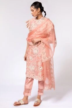 Chandrima Peach Cutwork Dupatta