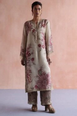 Archana Jaju Ivory & Rose Hand Painted Kalamkari Kurta Set -Inca Sales Store 18423ajh1 3