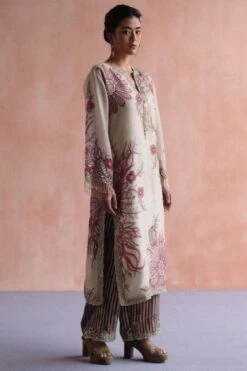 Archana Jaju Ivory & Rose Hand Painted Kalamkari Kurta Set -Inca Sales Store 18423ajh1 4