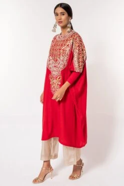 Divya Sheth Red Gota Embroidered Kaftan Set -Inca Sales Store 184dy15 2