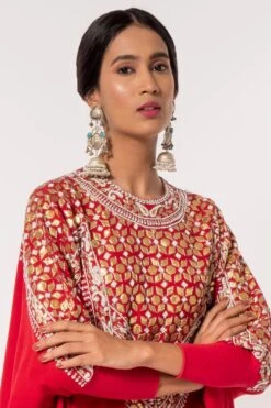 Divya Sheth Red Gota Embroidered Kaftan Set -Inca Sales Store 184dy15 4