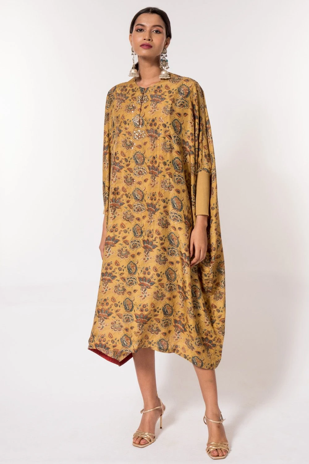 Divya Sheth Mustard Hand-block Printed Kaftan 3 Divya Sheth Mustard Hand-block Printed Kaftan